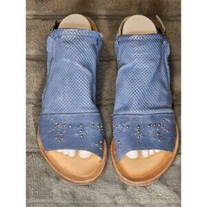 Miz Mooz Fifi Leather Ankle Strap Blue Flat Sandals Women Size 38